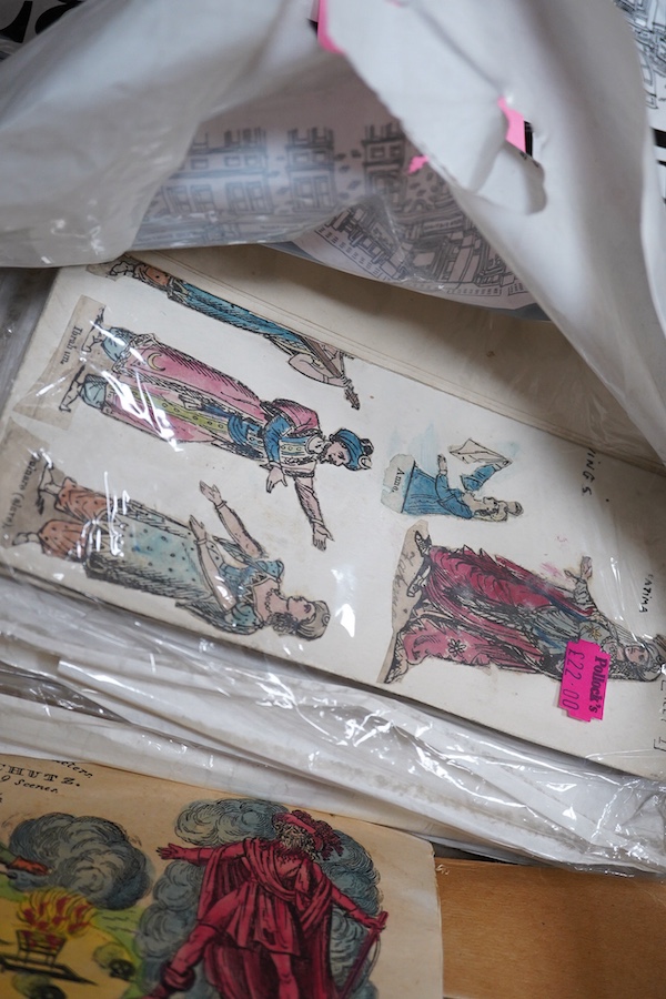 Juvenile Drama, large collection of reproduction printed and and/or hand coloured toy theatre characters, backgrounds, etc. in Seven boxes